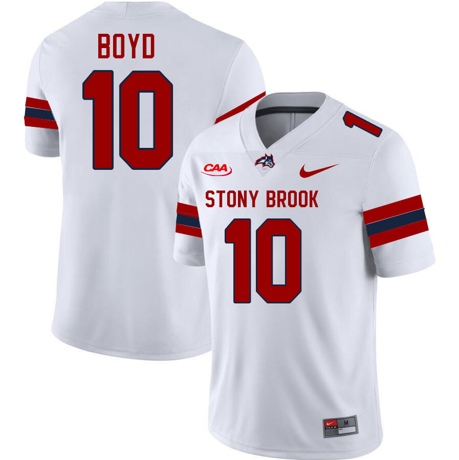 Stony Brook Seawolves #10 Quinn Boyd College Football Jerseys,Uniforms-White
